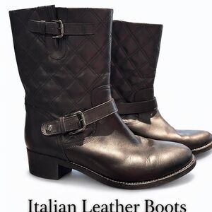 Aquatalia Plaid Lined Black Leather Boots